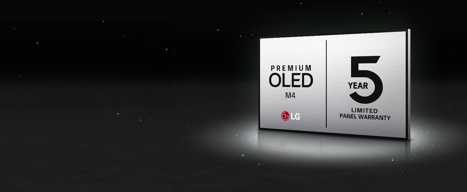 LG OLED Care+ ja 5-aastase ekraani garantii logo mustal taustal.