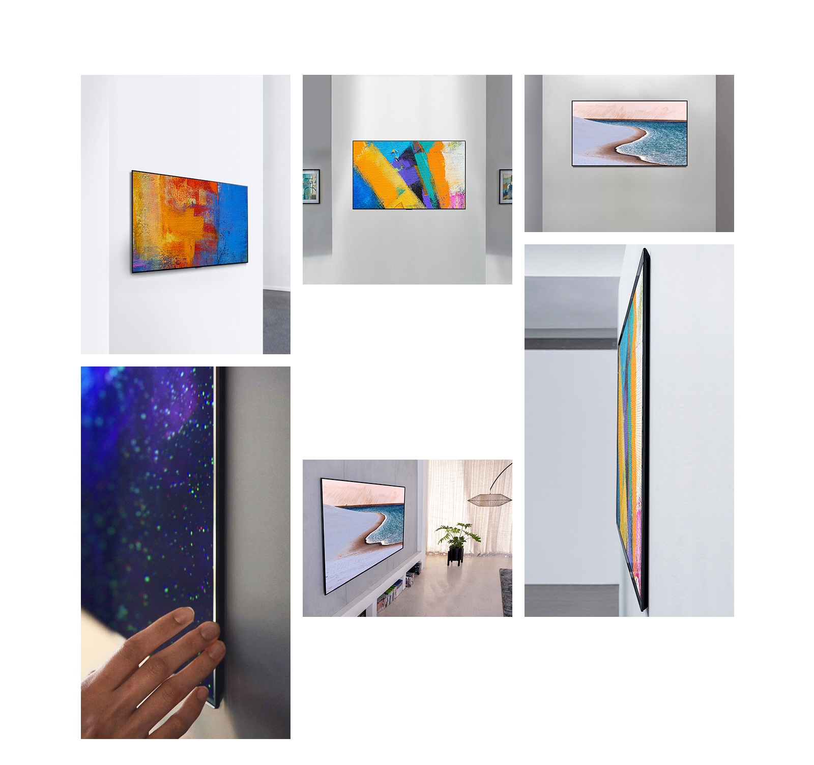 LG Gallery Design TV külgvaade, mis esteetiliselt hüppab seinast välja nagu kunstiteos,LG Gallery Design TV eestvaade, mis esteetiliselt hüppab seinast välja nagu kunstiteos,LG Gallery Design TV eestvaade, mis sobib hästi seinaga, kuvades rannapildi pilti,LG galerii disainteleri lähivõttest, mis sobib hästi seinaga, kuvades galaktika pilti,LG Gallery Design TV külgvaade, mis sobib hästi seinaga ja kuvab kunstiteose,LG Gallery Design TV külgvaade, mis sobib hästi seinaga ja kuvab kunstiteose,LG Gallery Design TV külgvaade, mis sobib hästi seinaga, kuvades rannapildi pilti.