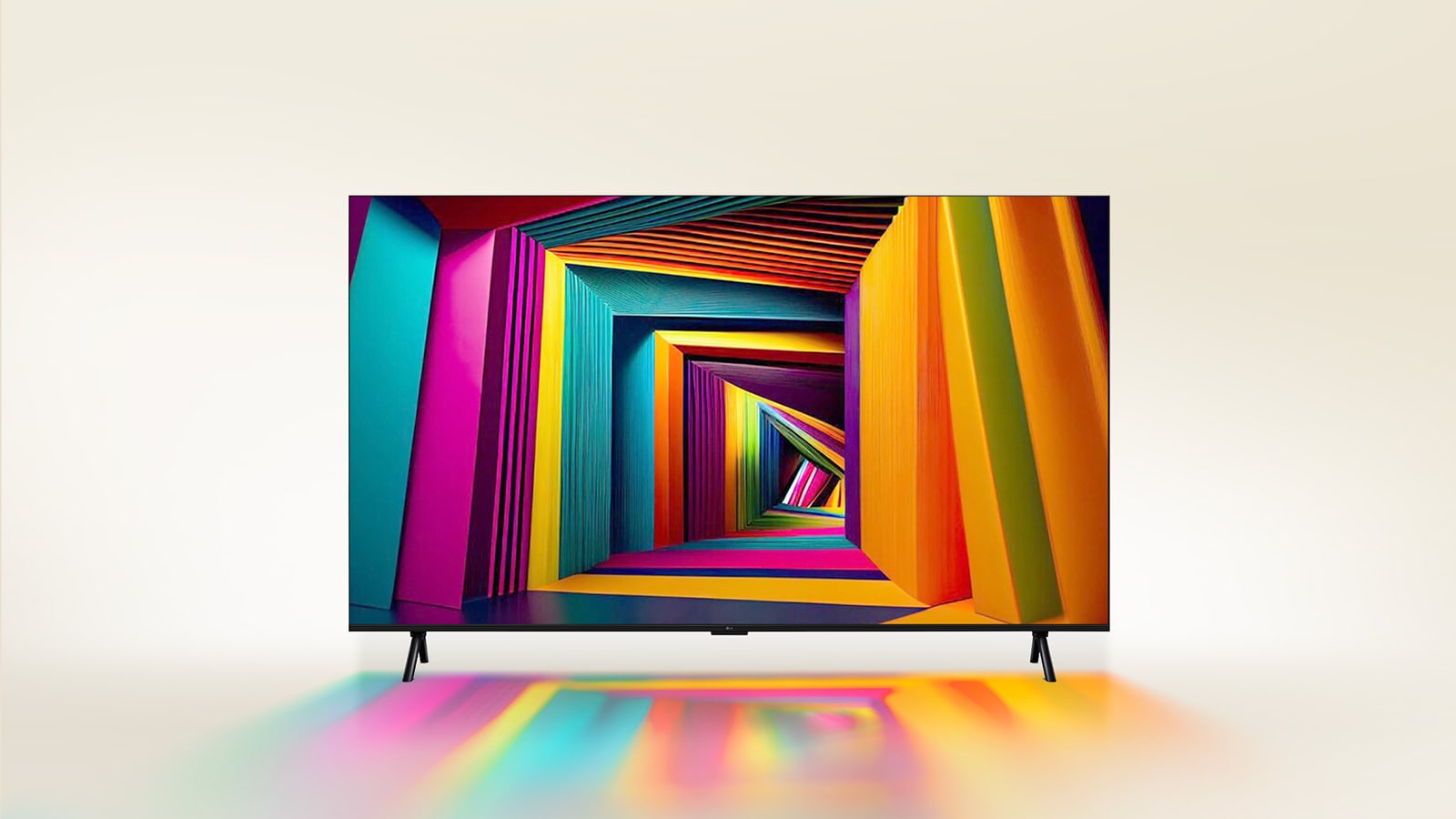 LG UHD teleris kuvatakse kirgastes värvides ruudukujuline tunnel, mis muutub lõpu poole kitsamaks.