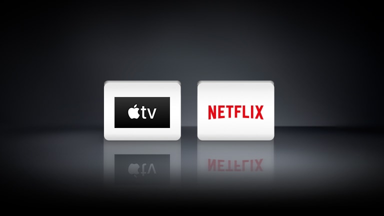 Kaks vasakult paremale kuvatavat rakenduse logot: Apple TV ja Netflix