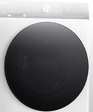 Karastatud klaasist uksega pesumasina kujutis on selgelt nähtav.