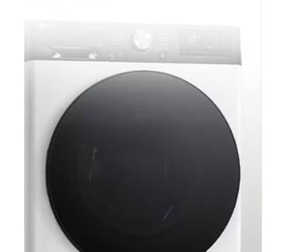 Karastatud klaasist uksega pesumasina kujutis on selgelt nähtav.