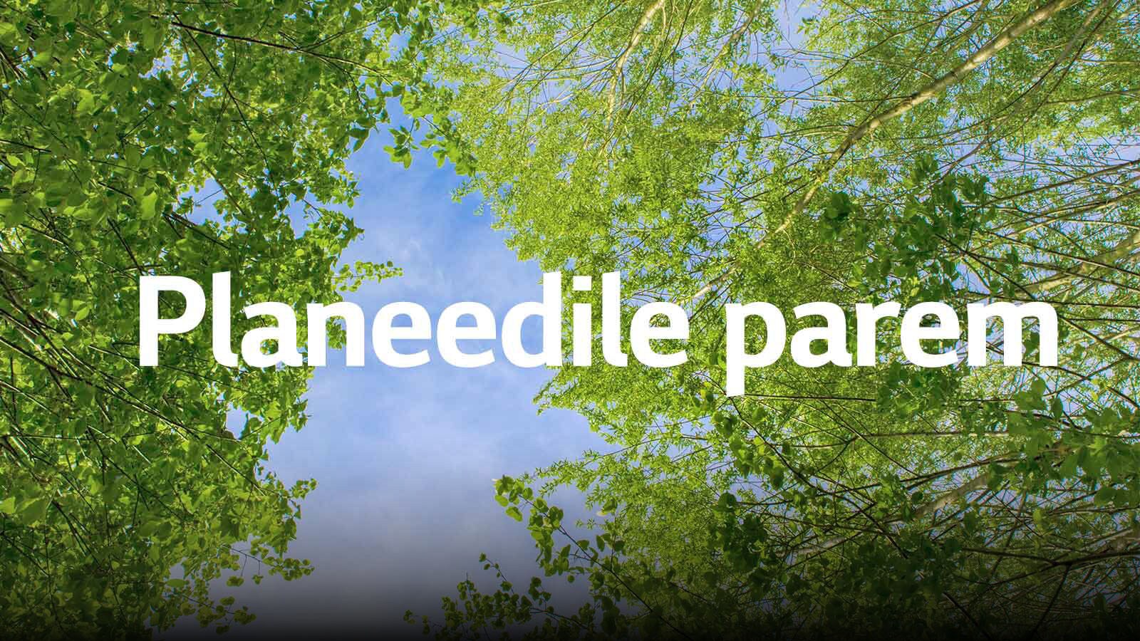 A green image full of rich leafy trees and a sky is showing in-between. The main copy says "better for the planet" in bold font size