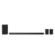LG 7.1.4-kanaliline SoundBar audiosüsteem koos Dolby Atmos ja 770W heliväljund, eestvaade koos bassikõlari ja tagumise üles suunatud kõlariga, SN11R, thumbnail 1