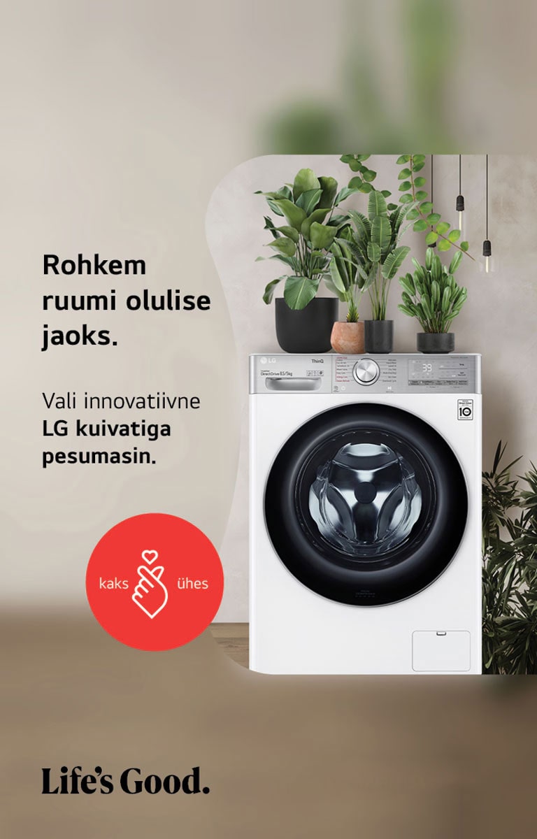 LG TV ja Soundbar ribakõlar on kinnitatud seinale ning bassikõlar asub paremal pool põrandal. Teleris on kuvatud järvel süstaga sõitev inimene ja üle seina vajuvad pehmed varjud.