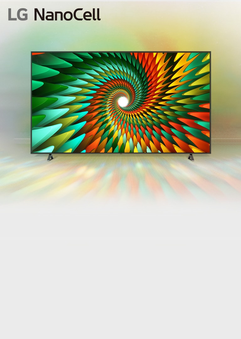 Täiesti valges ruumis olev teler kuvab ekraanil värvilise spiraali kuju.