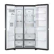 LG side by side külmik | 635L | kõrgus 1.79m | Laius 91.3cm | Must | E energiaklass | WiFi | DoorCooling | Total No Frost | GSJV91MCAE, eest paremalt avatud, vaade toidule, GSJV91MCAE, thumbnail 10