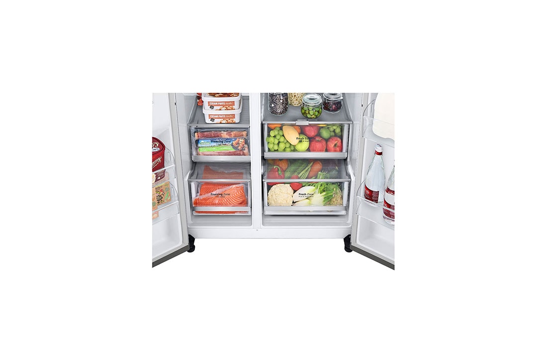 LG Side-by-Side külmik,635L, laius 91,3cm, kõrgus 179cm, Total No Frost, skats uz atvilktni, GSJV90PZAE, thumbnail 4