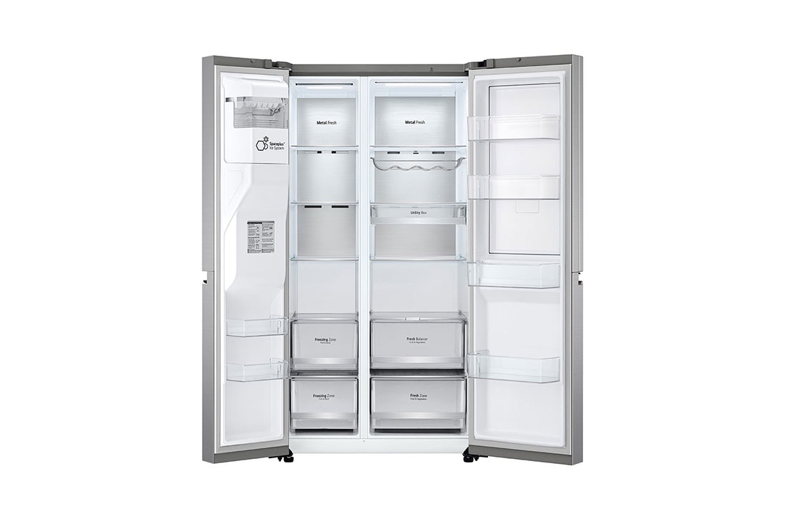 LG Side-by-Side külmik,635L, laius 91,3cm, kõrgus 179cm, Total No Frost, skats no priekšpuses atvērtā veidā, GSJV90PZAE, thumbnail 8