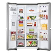 LG Side-by-Side külmik, 635L, laius 91,3cm, kõrgus 179cm, Total No Frost, eesuks avatud, vaade toidule, GSLV70PZTM, thumbnail 2