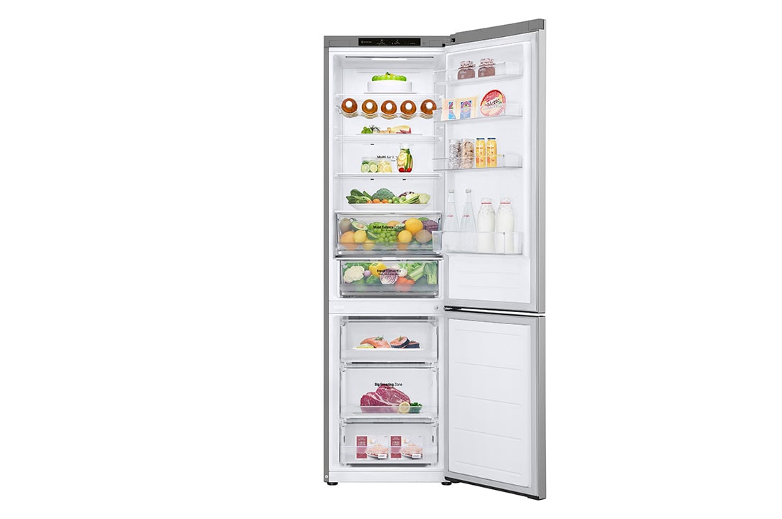 LG külmik sügavkülmikuga põhjas | 2.03m | 387L | Hõbedane | D klass | Fresh Converter™ | Veiniriiul, front view with food door open , GBV3200DPY, thumbnail 2