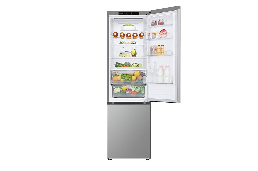 LG külmik sügavkülmikuga põhjas | 2.03m | 387L | Hõbedane | D klass | Fresh Converter™ | Veiniriiul, front view with food top door open , GBV3200DPY, thumbnail 4