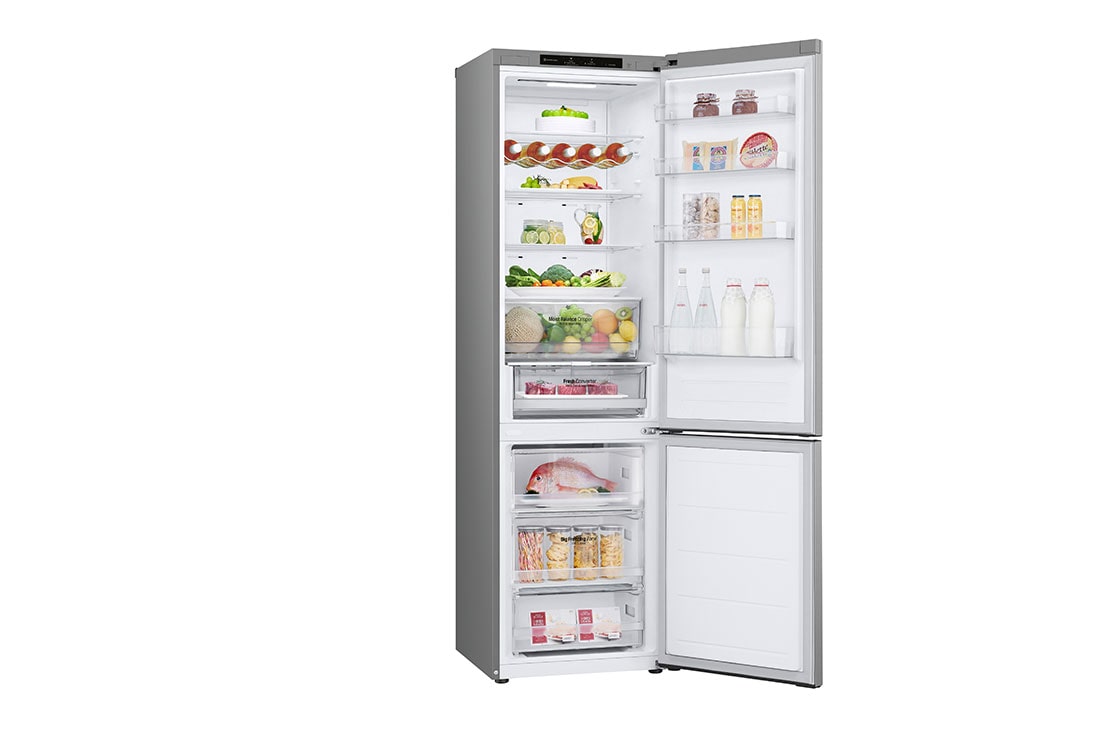 LG külmik sügavkülmikuga põhjas | 2.03m | 387L | Hõbedane | D klass | Fresh Converter™ | Veiniriiul, left view with food door opened , GBV3200DPY, thumbnail 11