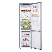 LG külmik sügavkülmikuga põhjas | 2.03m | 387L | Hõbedane | D klass | Fresh Converter™ | Veiniriiul, front view with food door open , GBV3200DPY, thumbnail 2