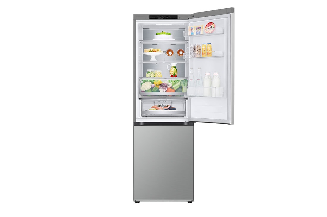 LG Külmik&nbsp; | 1.86m | 344L | Hõbedane | C&nbsp;klass | DoorCooling | Total No Frost | GBV5140CPY, Front view  top open door with food , GBV5140CPY, thumbnail 4