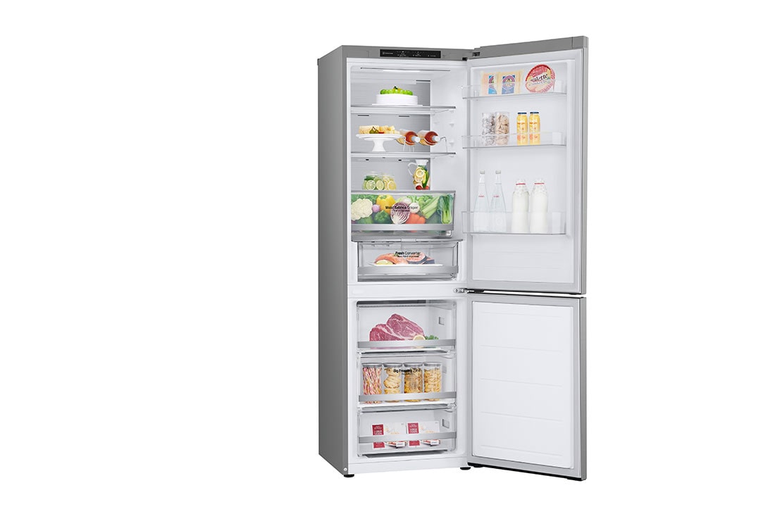 LG külmik sügavkülmikuga põhjas | 1.86m | 344L | Hõbedane | D klass | DoorCooling+™ | Fresh Converter™, left side door open view with food, GBV5140DPY, thumbnail 10