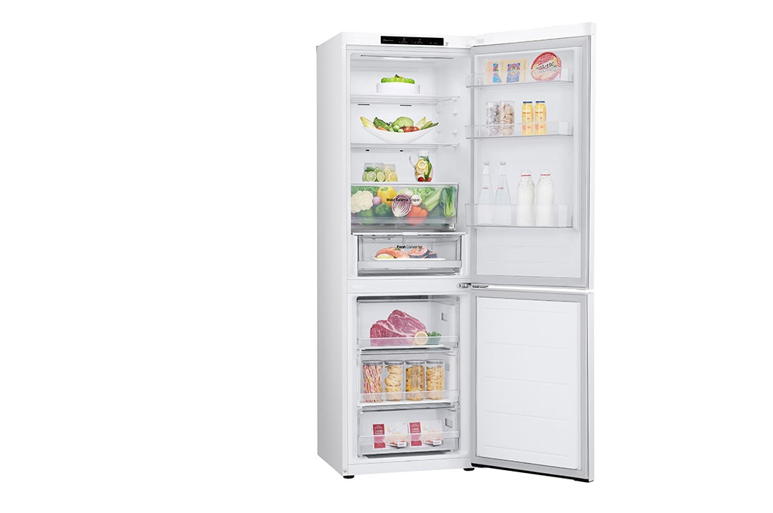 LG Külmik  | 1.86m | 344L | Valge |  D klass | DoorCooling | Total No Frost | GBV3100DSW, Left side view with food , GBV3100DSW, thumbnail 11
