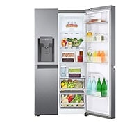 LG side by side külmik | 634L | kõrgus 1.79m | laius 91.3cm | Hõbedane | F energiaklass | WiFi | DoorCooling | Total No Frost | GSLV31DSXM, front view with left door open, GSLV31DSXM, thumbnail 7