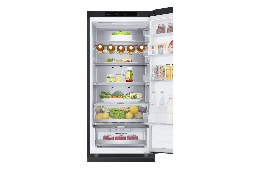 LG Külmik  | 2.03m | 387L | Must |  B klass | DoorCooling | Total No Frost | GBV7280BEV, top door open with food, GBV7280BEV, thumbnail 5