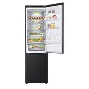 LG Külmik  | 2.03m | 387L | Must |  B klass | DoorCooling | Total No Frost | GBV7280BEV, front view with top door open with food, GBV7280BEV, thumbnail 4