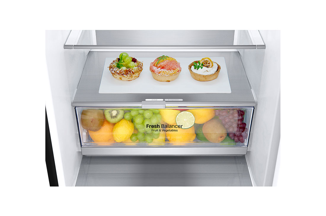 LG külmik sügavkülmikuga põhjas | 2.03m | 387L | Must | D klass | DoorCooling+™ | Fresh Converter™, Top door with food, GBV7280DEV, thumbnail 7