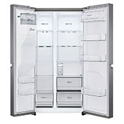 LG side by side külmik | 634L | kõrgus 1.79m | laius 91.3cm | Hõbedane | F energiaklass | WiFi | DoorCooling | Total No Frost | GSLV31MCXM, Front door open without food, GSLV31MCXM, thumbnail 3