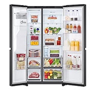 LG Side-by-Side külmikud | kõrgus 1.79m | laius 91.4cm | 661L | Must | E klass | Express Cool | Ice & Water Dispenser , eesuks avatud, vaade toidule, GSLC41EPPE, thumbnail 2