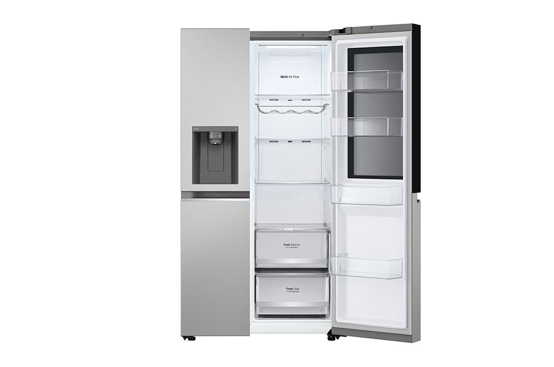 LG  LG InstaView Side by side külgkülmik | 1.79m | 635L | Silver | E-klass |Door Cooling| Fresh Balancer |, front right door open, GSGV81PYLL, thumbnail 13