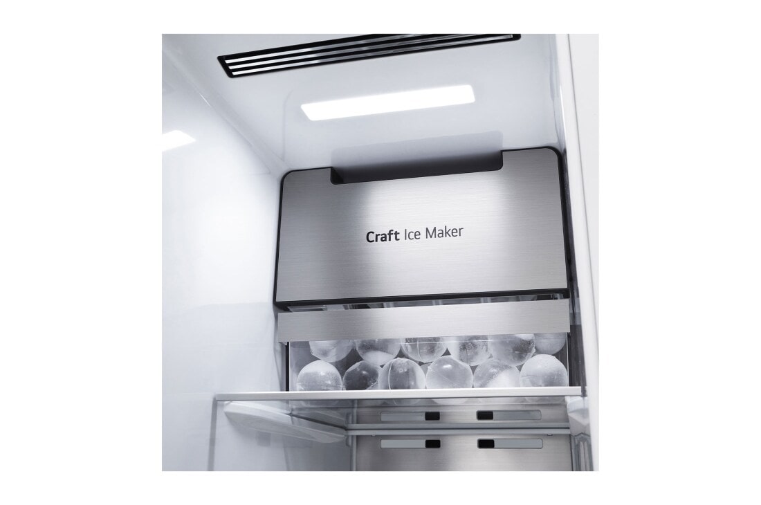 LG Side-by-Side külmikud | kõrgus 1.79m | laius 92.8cm | 628L | Must | D klass | DoorCooling+™| InstaView™, craft jäämasina vaade, GSXE90EVDD, thumbnail 8