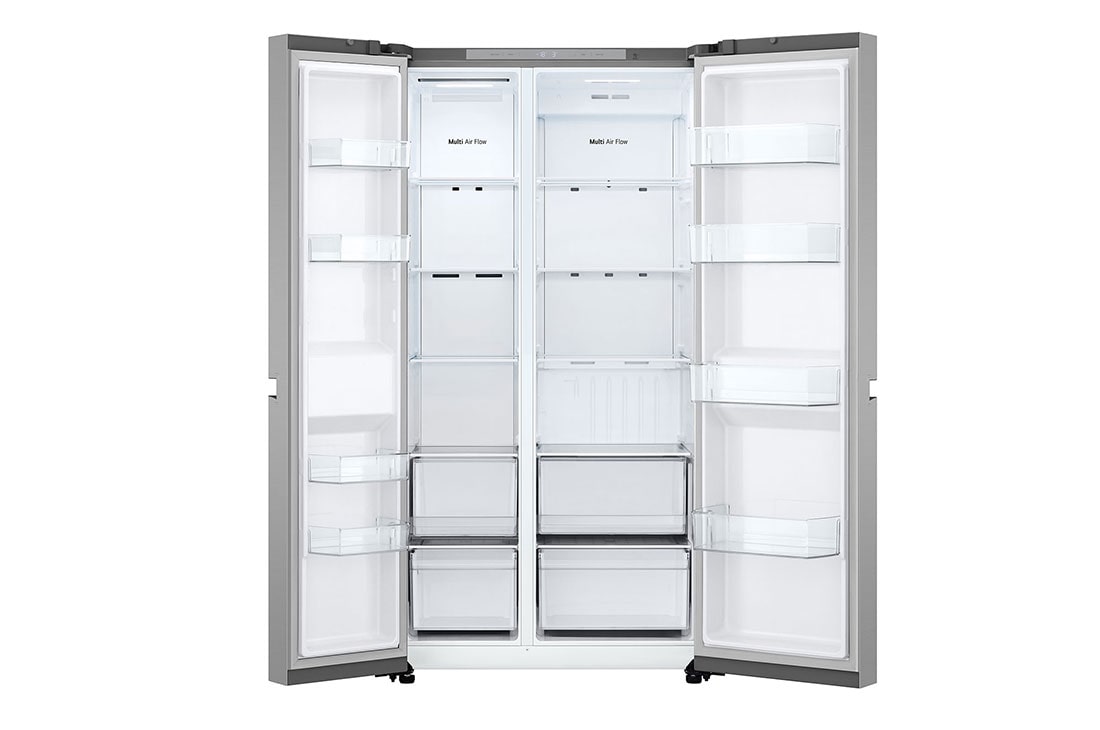 LG Side-by-Side külmikud | kõrgus 1.79m | laius 91.3cm | 664L | Hõbedane | E klass | Express Cool , front open without food, GSBC40PYPE, thumbnail 3