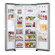 LG Side-by-Side külmikud | kõrgus 1.79m | laius 91.3cm | 664L | Hõbedane | E klass | Express Cool , front open with food, GSBC40PYPE, thumbnail 2