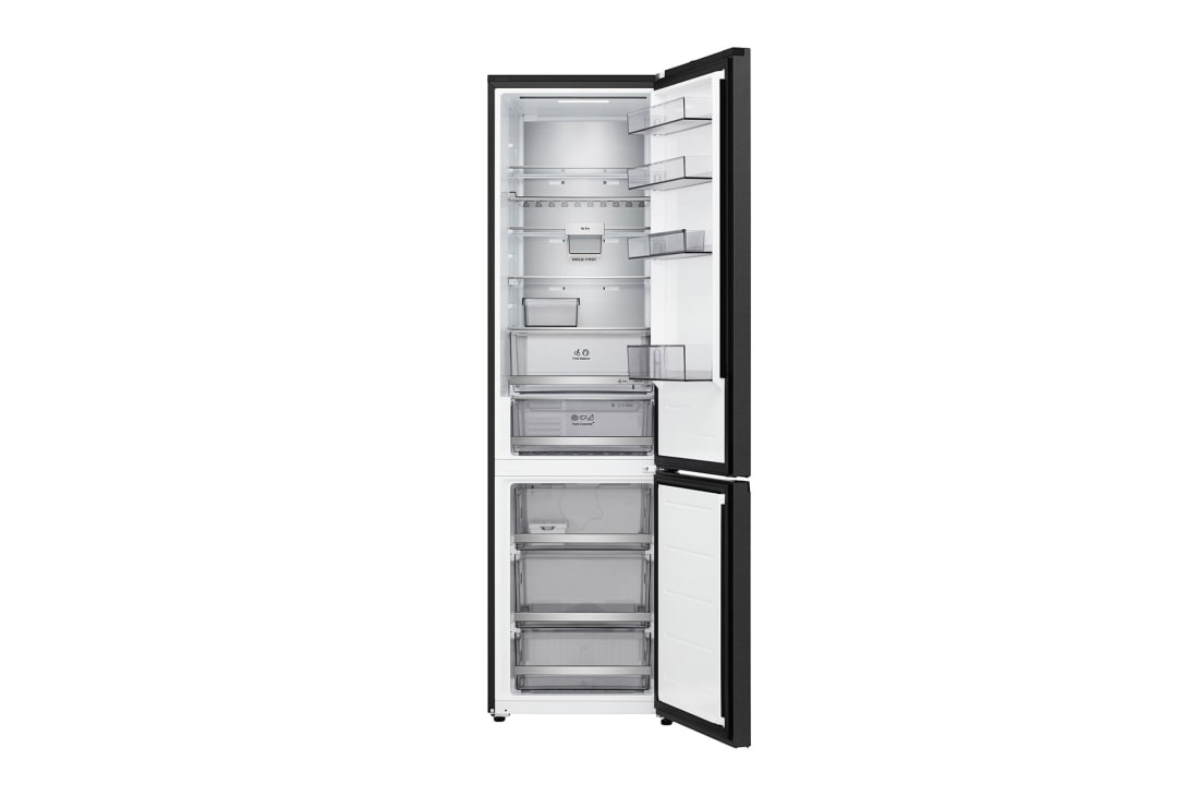 LG külmik sügavkülmikuga põhjas | 2.03m | 375L | Hõbedane | B klass | DoorCooling+™ | Fresh Converter+™, LG külmik-sügavkülmiku pealtvaade: vasakul mattmust külmik ja paremal kapisein, GBBS726BPY, thumbnail 2