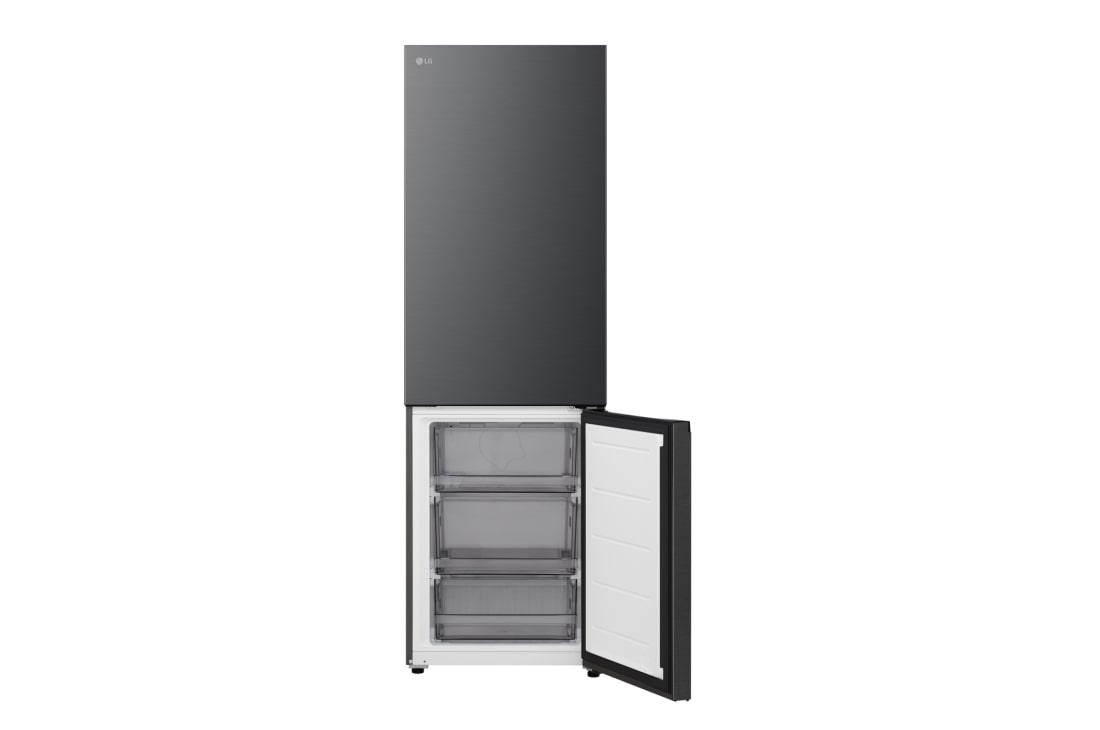 LG külmik sügavkülmikuga põhjas | 1.86m | 333L | Must | C klass | DoorCooling+™ | FRESHBalancer™, LG alumine sügavkülmaosa (GBBS726CMB), mis on paigaldatud süvistatult kõrgesse sooja beeži tooni seina; valged nooled osutavad ülemisele küljele ja esipindadele, GBBSJ1CCEP, thumbnail 6