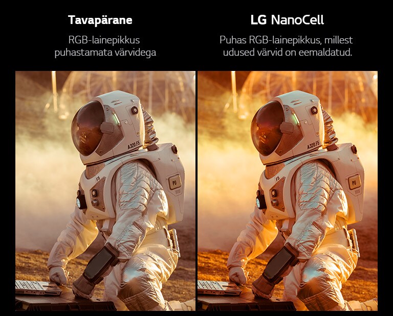 Kinofilmi näidatakse tavalises halva pildikvaliteediga teleris. Teine pool on kõrge pildikvaliteediga LG NanoCell teler.