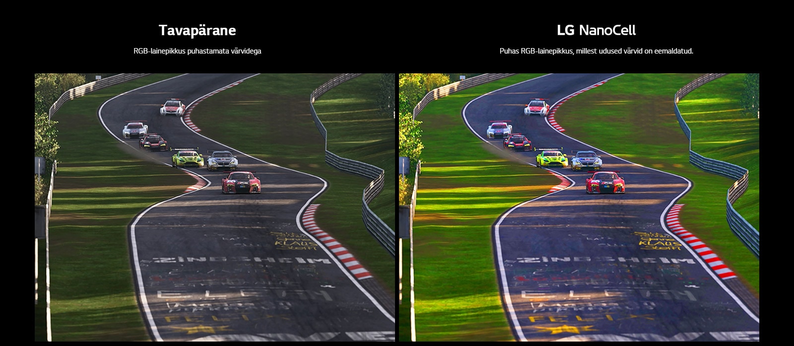Võistlusmängu stseeni näidatakse tavalises halva pildikvaliteediga teleris. Teine pool on kõrge pildikvaliteediga LG NanoCell teler.