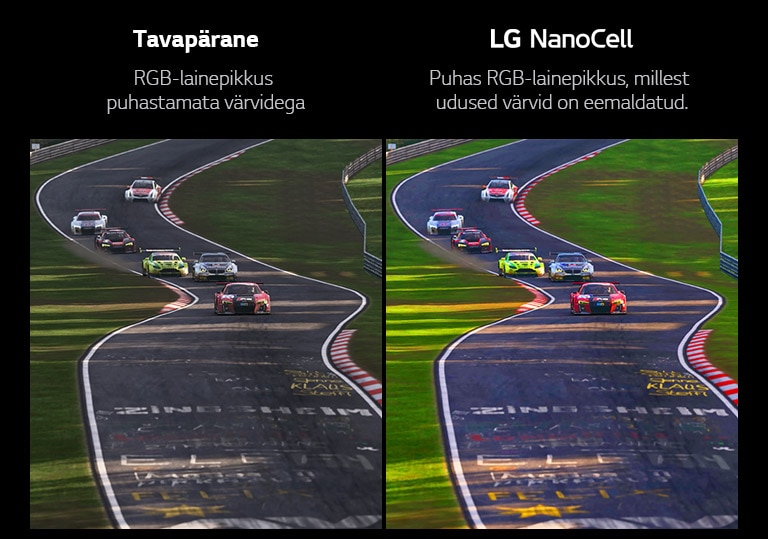 Võistlusmängu stseeni näidatakse tavalises halva pildikvaliteediga teleris. Teine pool on kõrge pildikvaliteediga LG NanoCell teler.