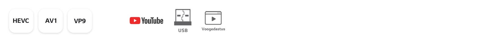 YouTube’i, USB ja voogedastuse ikoonidega