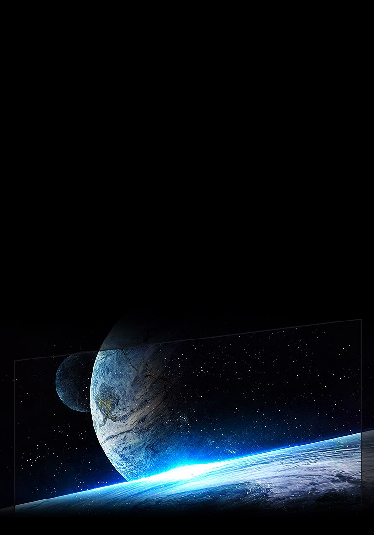 OLED-teleri pilt, millel näidatakse lugematut arvu väikesi tähti ja kosmilist horisonti