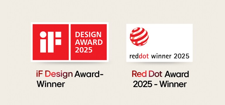 iF Design Award 2025 logo ja Red Dot Winner 2025 logo.