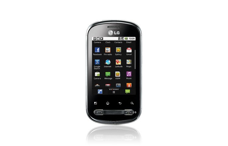 LG 2.8 tolli ekraan, Android operatsioonisüsteem, 600 MHz protsessor, 3MP kaamera, Wi-Fi, A-GPS navigeerimine, P350
