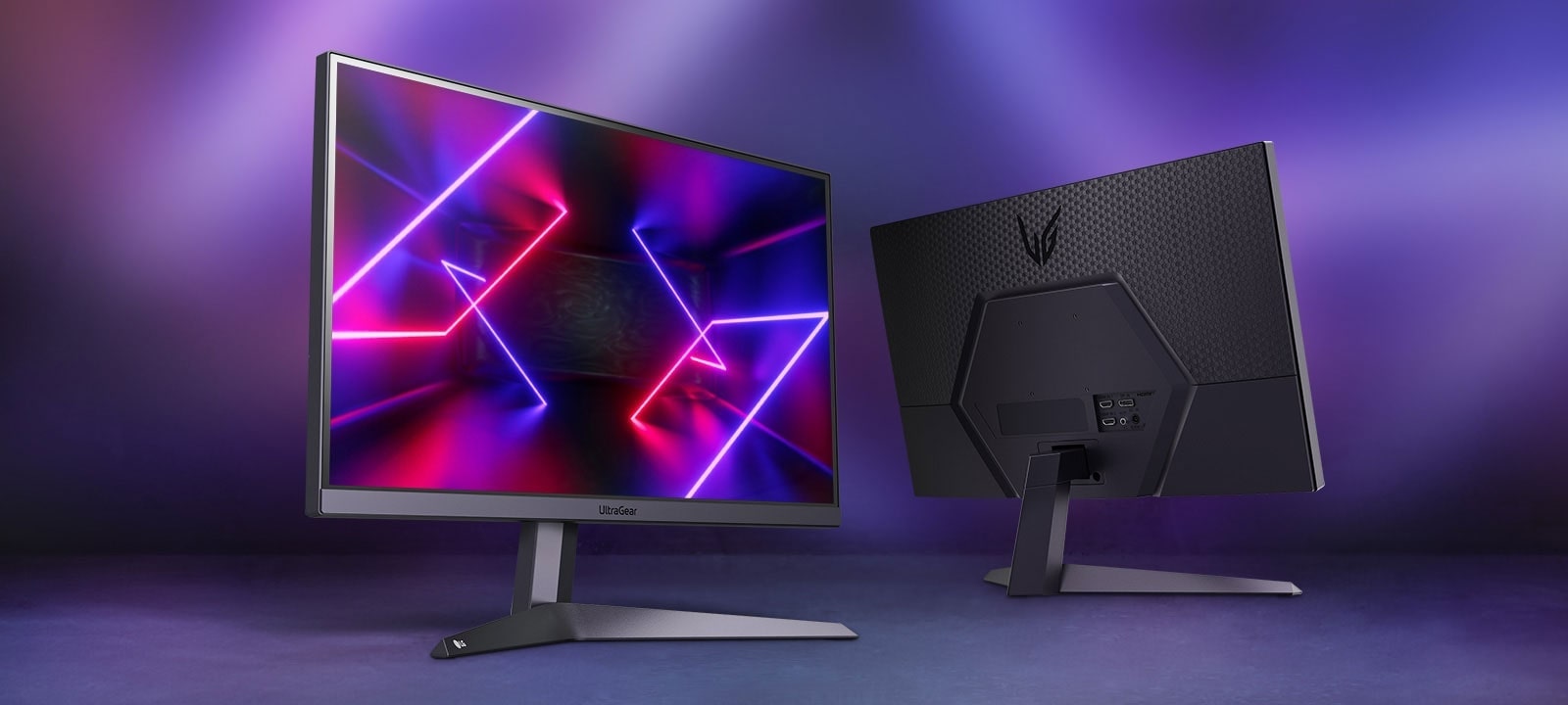 Kahe monitori kujutis, mis näitavad monitori esi- ja tagaosa.