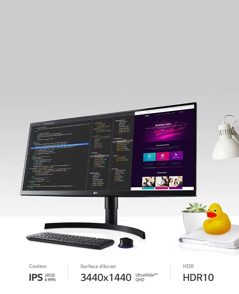 LG 34WN700 UltraWide monitor, millel on 3440 × 1440 resolutsioon UltraWide™ QHD, sRGB 99% ja HDR10 värvi jaoks ning USB-C ühenduvus