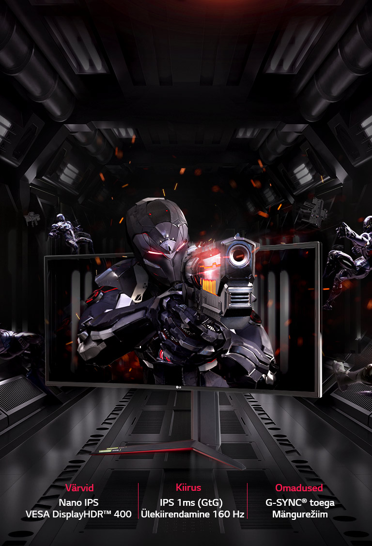 LG UltraGear™ pakub erinevaid funktsioone; Nano IPS ja VESA DisplayHDR™ 600 värviliste, IPS 1ms (GtG) ja ülekiirendamist 160 Hz kiiruse jaoks, G-SYNC® tugi ja mängurežiim mängufunktsioonide jaoks.