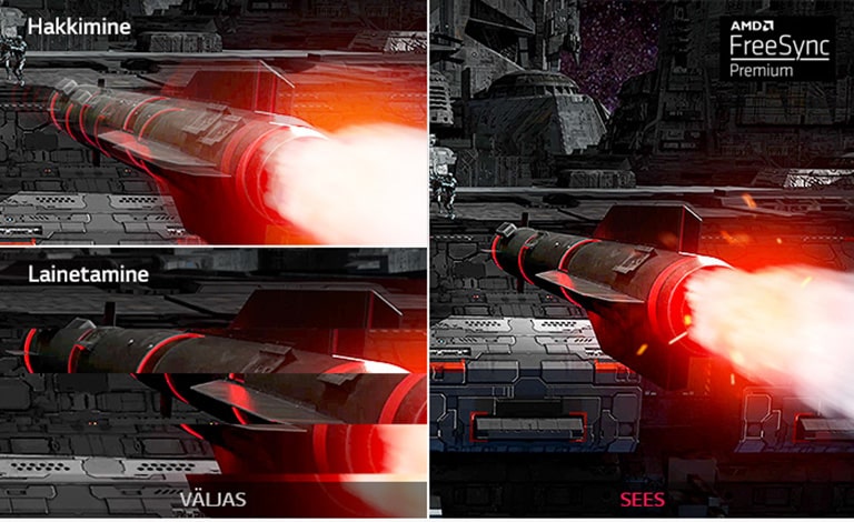 Mängu liikumine AMD FreeSync™ Premiumiga versus ilma selleta