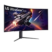 LG 45-tolline UltraGear™ OLED nõgus WQHD mängumonitor 240 Hz värskendussagedusega 0,03 ms (GtG) reageerimisajaga, külgvaade +15 kraadi all, 45GR95QE-B, thumbnail 3