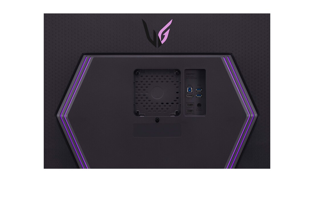 LG 32” LG UltraGear™ UHD mängimismonitor 144 Hz värskendussagedusega, portide lähivaade sisse lülitatud tuledega, 32GR93U-B, thumbnail 12