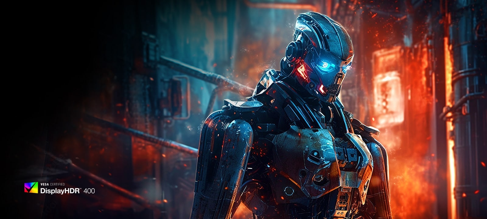 Kõrglahutusega värviroboti kujutis, mis on reprodutseeritud DisplayHDR™ 400-s.