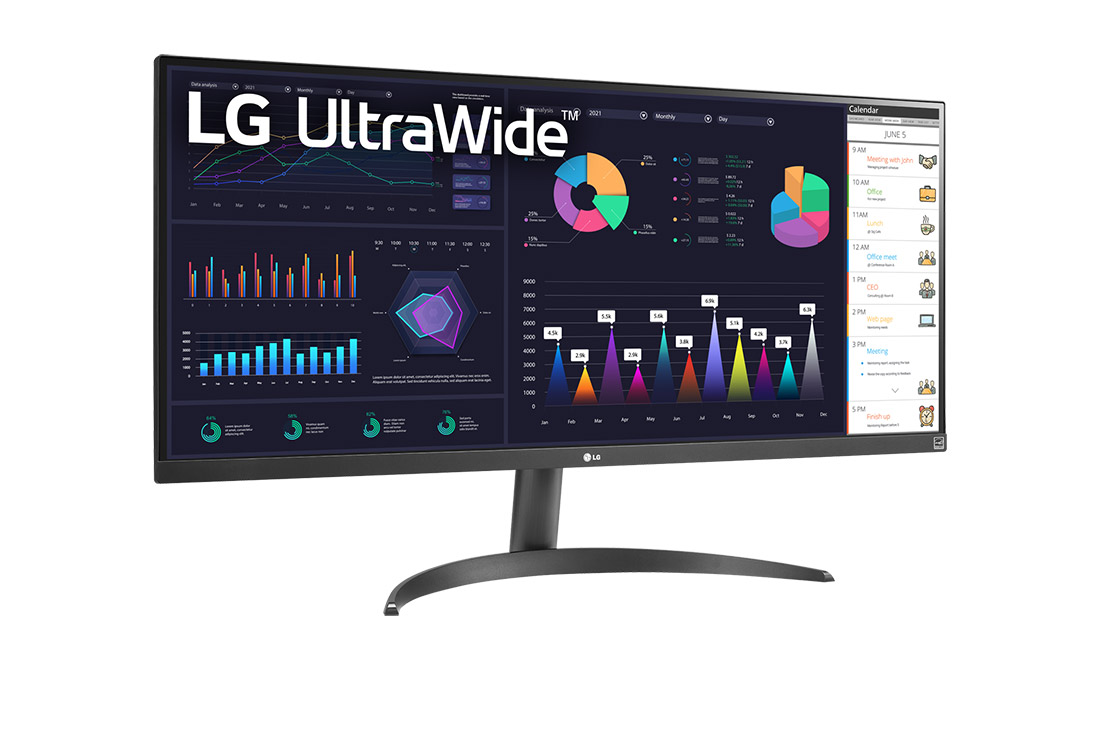 LG 34-tolline 21:9 UltraWide™ Full HD IPS-monitor AMD FreeSync™ tehnoloogiaga, külgvaade +15 kraadi all, 34WQ500-B, thumbnail 3