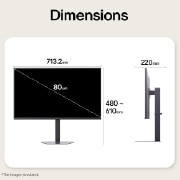 LG 32 tolli LG UltraGear™ QHD 180 Hz 1ms GtG kumer mängumonitor, Mängumonitori esi- ja külgvaated, mis illustreerivad selle üldmõõtmeid ja profiilikujundust., 32G620B-B, thumbnail 12