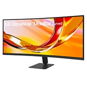 LG 34-tolline UltraWide, WQHD Curved (1800R) 120 Hz monitor, LG UltraWide kumera monitori nurga alt esivaade, mis näitab 3-külgset peaaegu ääretut disaini ja laia ekraani., 34U601B-B, thumbnail 2